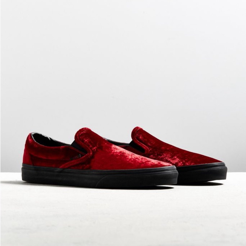 Vans Red Velvet Slip-On Sneakers